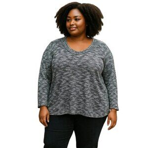 Onque Woman Womens Size 2X Gray Marled Cowl Neck Long Sleeve Tunic Knit Top